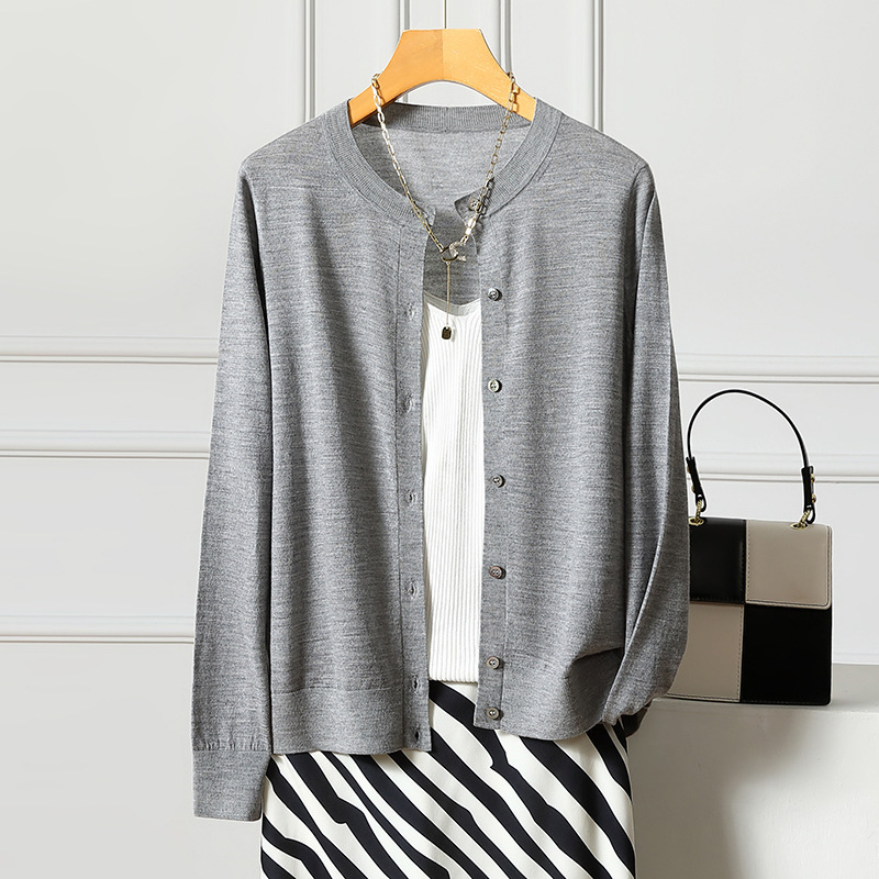 Yangzi Yarn Cardigan Women's Round Neck Fine-Spun Ultra-Fine Wool Sweater Women's 100% Pure Wool Early Spring New Style Outerwear