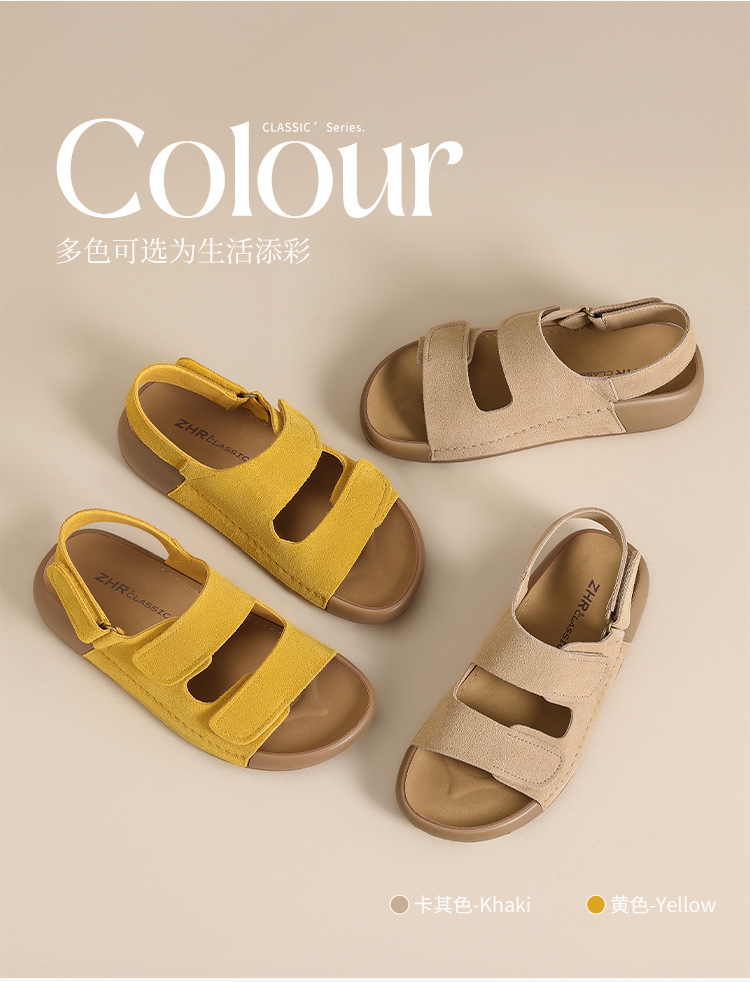 Dép Birkenstock nữ đế bằng quai chữ V dán Velcro, dép thời trang mùa hè đi biển — IL02 màu vàng chi tiết 6