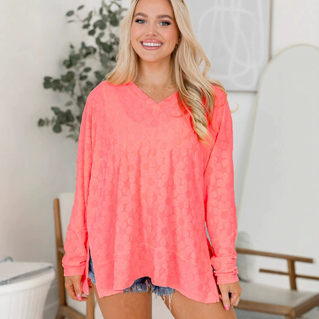 Осенний новый хриповый V-образный топ с длинным рукавом женский европейский и американский повседневный стиль oversize жаккардовый свитер для женской одежды оптом