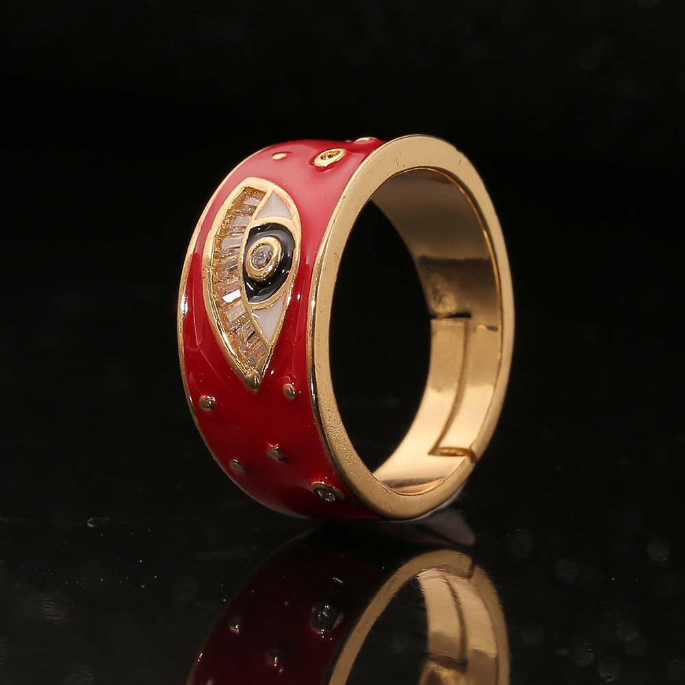 Einfacher Retro-farböltropfen-teufelsauge Eingelegter Zirkon-kupfer-ring Großhandel Nihaojewelry display picture 6