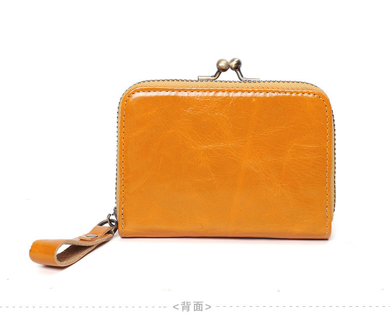 Ví nữ da bò thật cổ điển dạng gấp đựng tiền xu thẻ 11×6×8 cm — Màu đen, Đỏ hoa hồng chi tiết 19