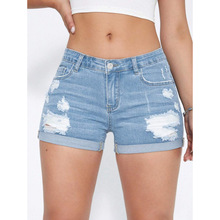 X 71958 Distressed women's denim shorts ϴˮ�ƶ�Ůʿ�̿�