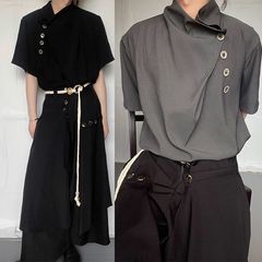 2025年新款小众复古高级感内搭衬衫男不规则立领衬衣山本纯色上衣