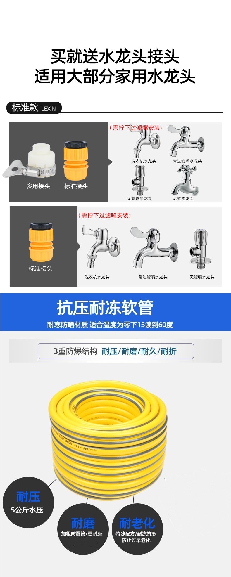 High-Pressure Car Wash Water Gun for Home Use, Powerful Booster Tool for Car Washing, Car Brush Nozzle, Hose for Watering Plants