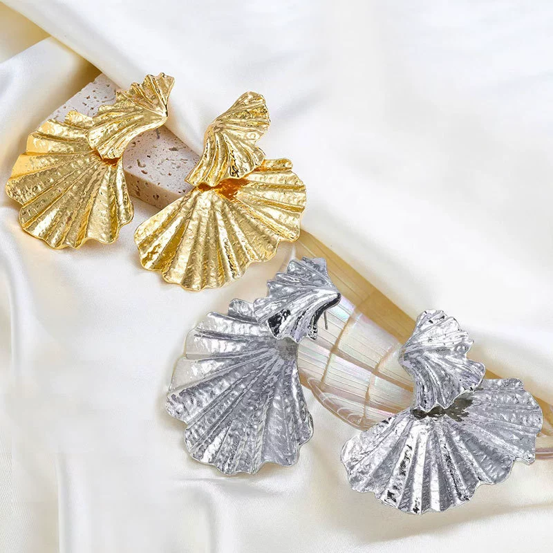 Металлические складки листовые серьги высокого уровня легкие и роскошные холодные сережки 925 серебряные иглы серьги женские преувеличенные серьги