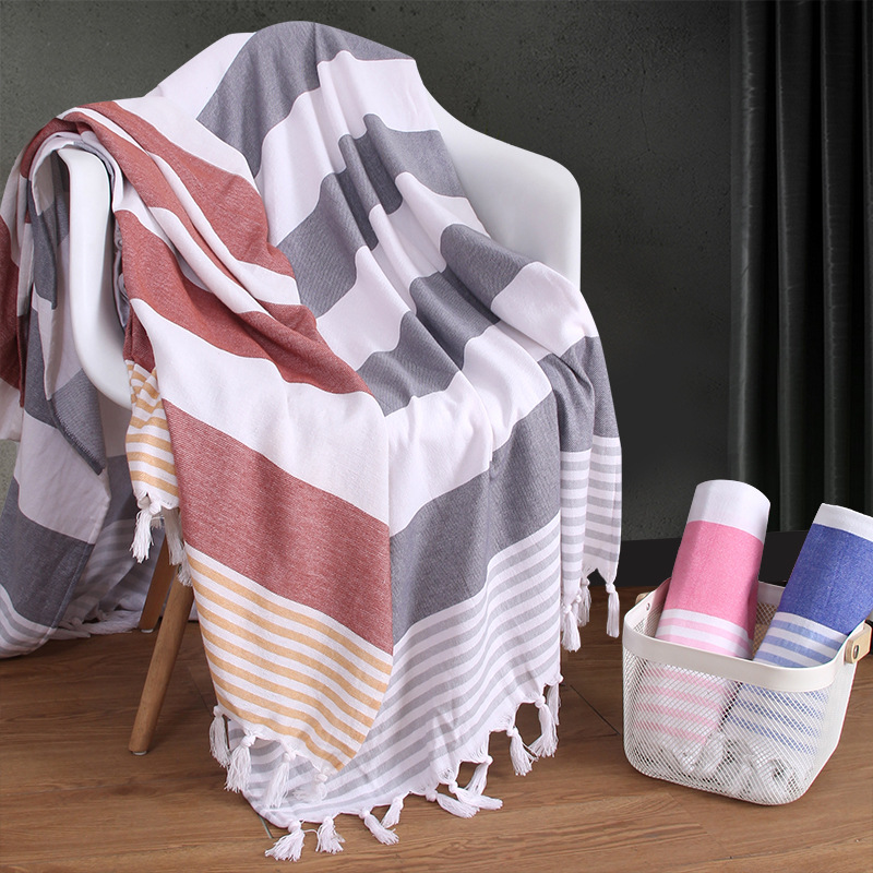 Toalla de playa turca algodón europeo y americano a rayas teñidas de hilo borla Toalla de baño de comercio exterior transfronterizo de algodón puro personalización de la toalla de playa