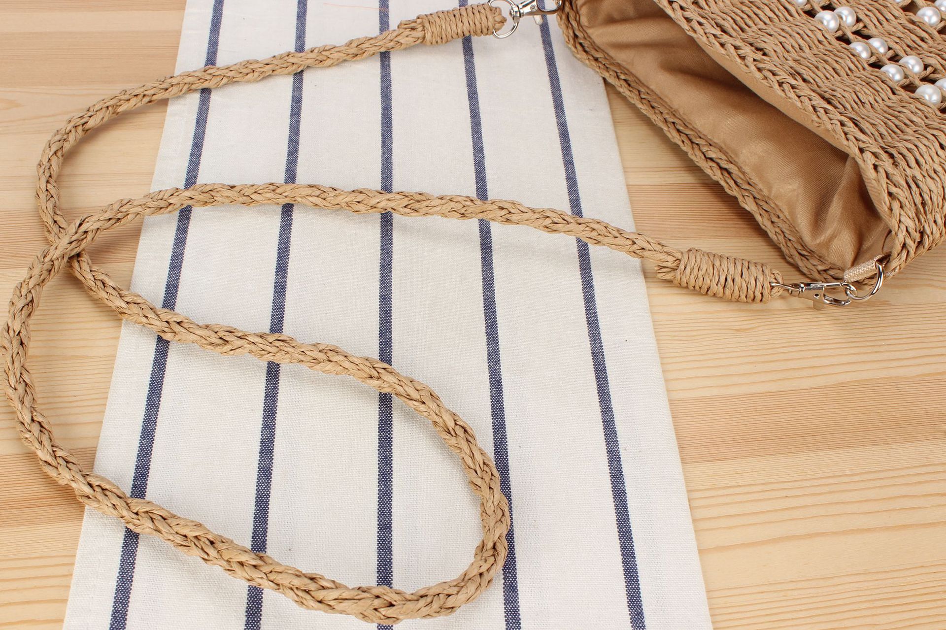 552g Weight Polyester Cotton Lining Material Pearls, Weave Fashion Element String Closure Type Single Shoulder Strap Strap Type Straw Bag Bags Type Holiday, Travel Occasion Paper string Material Solid Color Pattern Spring&Summer Season Women's Gender Vacation, Beach Style Medium Size Women's Vacation Beach Solid Color Paper String Shopping Bags 8