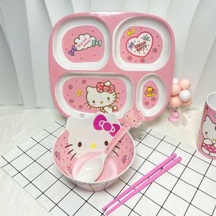 Children's Bowl Student Tableware Set Cute Cartoon Baby Home Eating Bowl Anti-Fall Anti-Scalding Bowl Spoon Chopsticks Cup Plate English