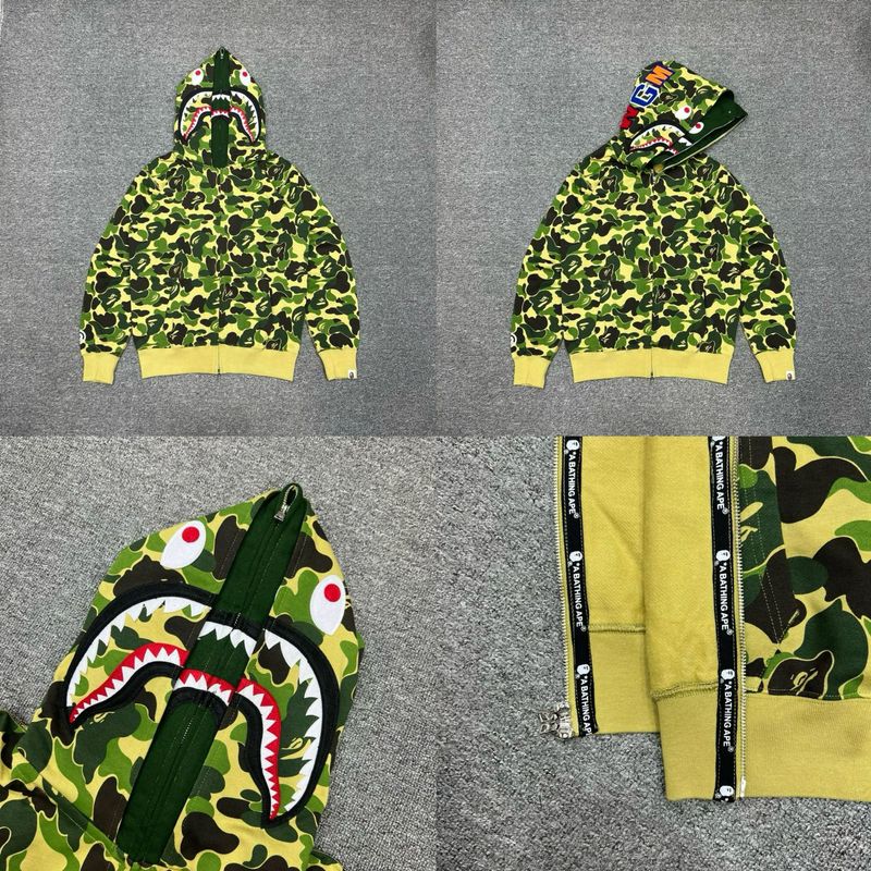 トレンディなブランド BAPE サメ迷彩ジッパースウェットシャツ男性と女性のカップル用ルーズトレンディなベルベットフード付きカーディガンジャケット男性用|undefined