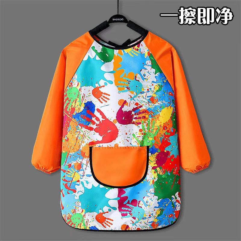 印字加长款油画罩衣防水耐脏婴儿童画室画画反穿衣幼儿园吃饭围裙|undefined