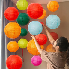 跨境彩色纸灯笼8-12寸纯色灯笼挂饰儿童生日派对用品喜庆大红灯笼