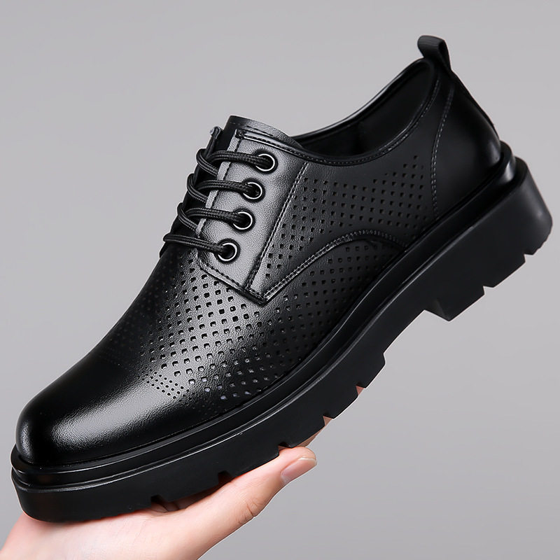 Giày da nam derby cổ thấp đế dày gót 1–3 cm buộc dây — Bốn Mùa Đen, Giày cotton nhung đen