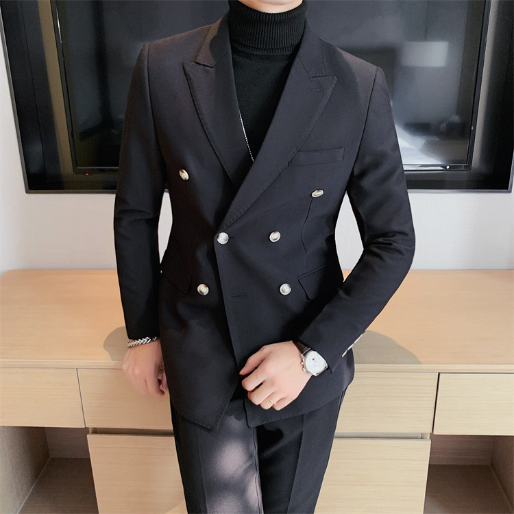boy Boy 2024 Cross-Border Double-Breasted Business Suit Slim Fit Solid Color European And American Simple Men's Blazer Jacket_viptrois.com
