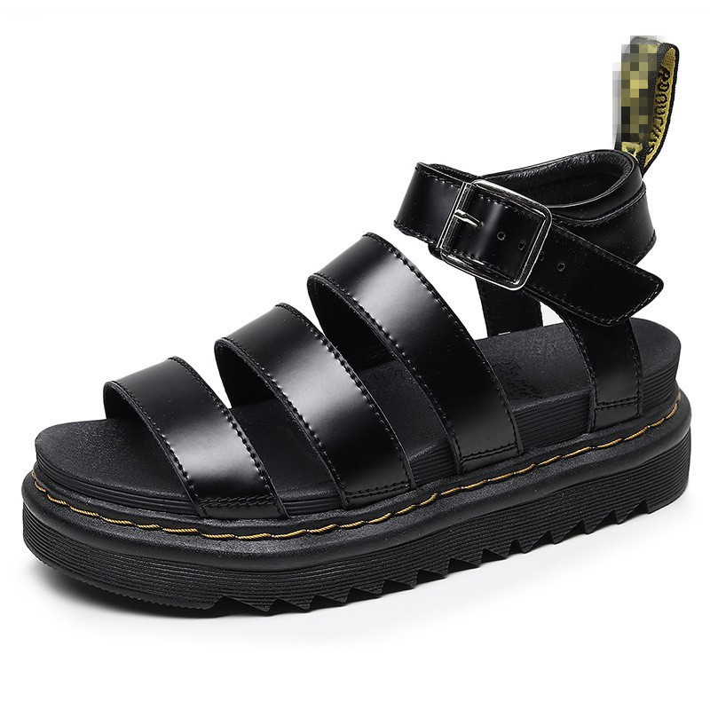 Summer Blaire Martin Sandals Women's Roman Buckle Open Toe Beach Shoes Platform Leather Peep Toe Sandals