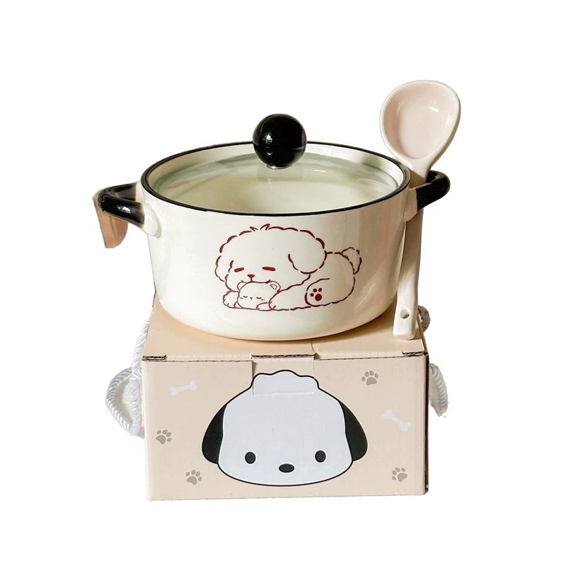 Инст韩韩? - need clean: Ins Korean cute puppy ceramic instant noodle bowl with lid student dormitory instant noodle bowl high-looking snail noodle bowl
