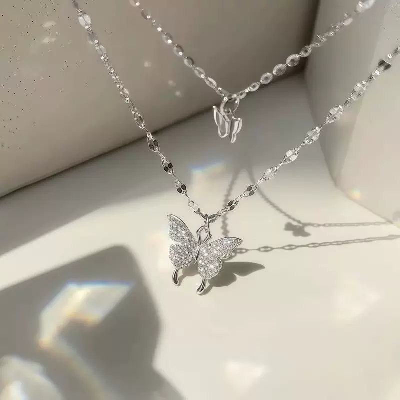 Колье (small necklace) DZ-92, цепочка с бабочкой, легкая люксовая подвеска для ключей и сумки
