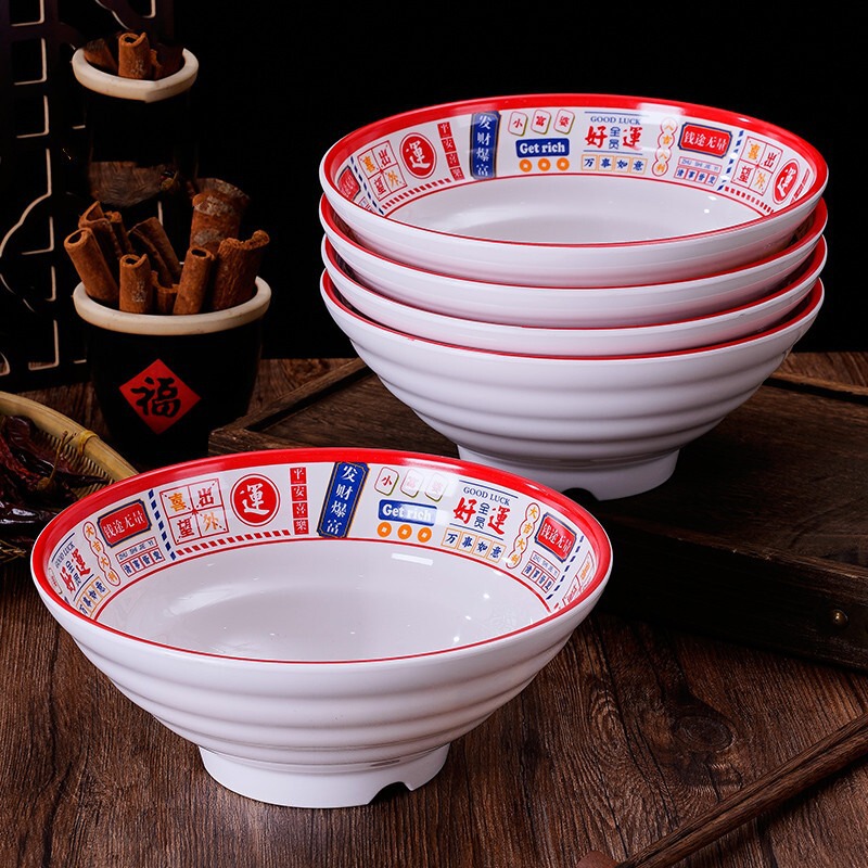 Melamine Noodle Bowl, Commercial Noodle Shop Special Bowl, Plastic Break-Resistant Large Bowl, Soup Bowl, Snail Noodle Spicy Hot Beef Ramen Bowl