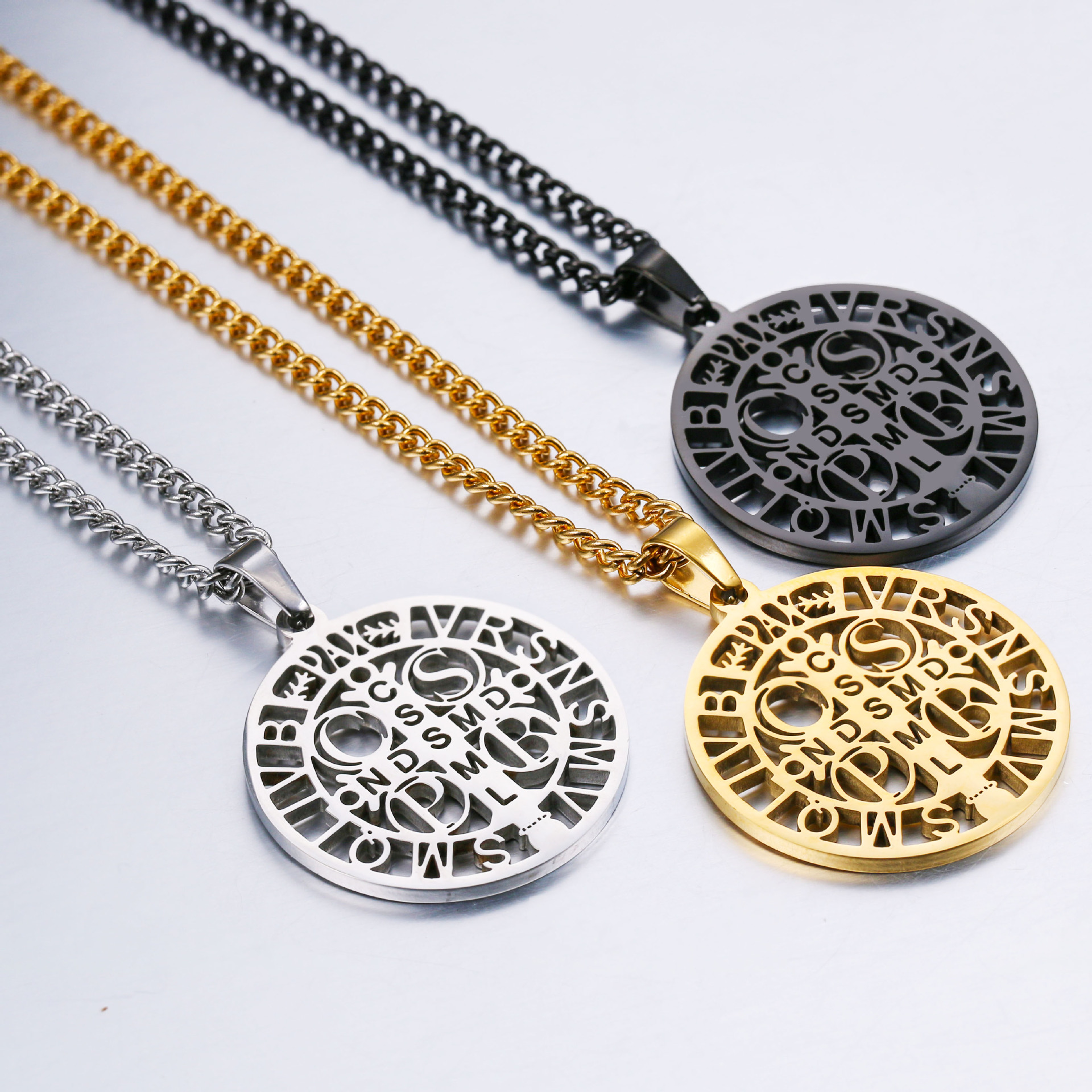 Retro Cross Round Stainless Steel Plating Pendant Necklace 1 Piece