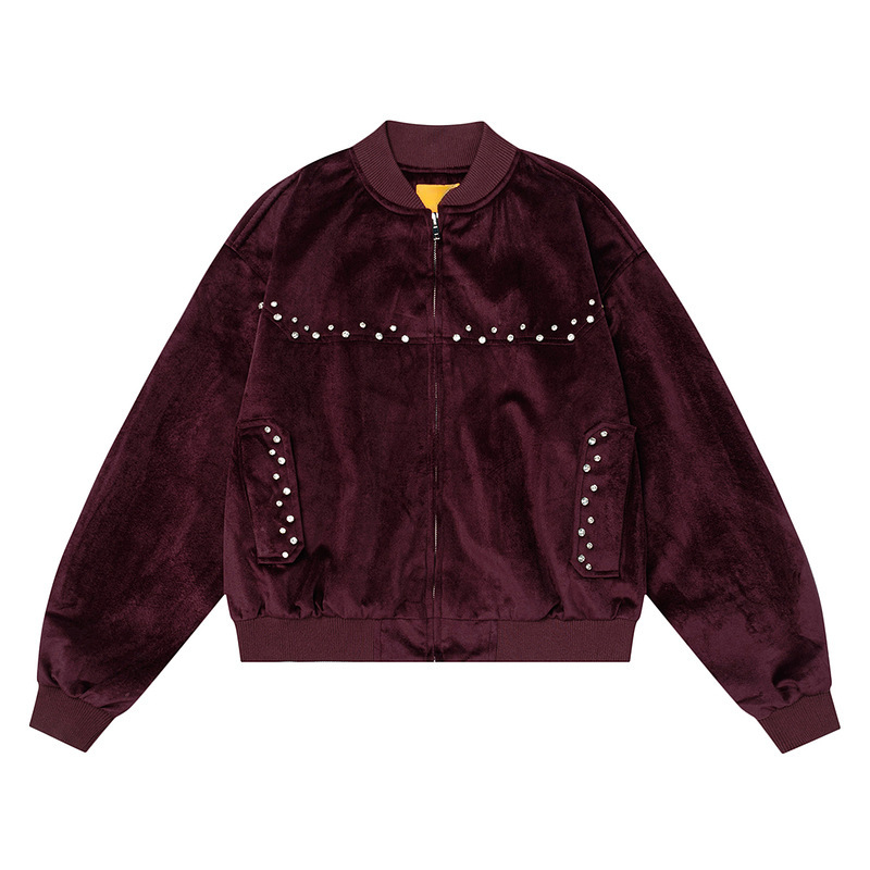 Clothing Men's Clothing Niche Female Hot Girl Style 25Ss Red Velvet Jacket Jacket Pearl Decorated Lapel Jacket Jacket