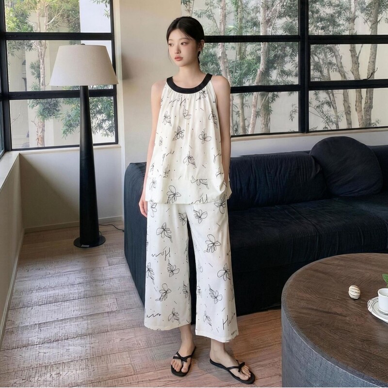 [Antibacterial Xinjiang Cotton] Summer Cotton Sleeveless Vest Pajamas Women Class A Thin Flower Home Clothes suit
