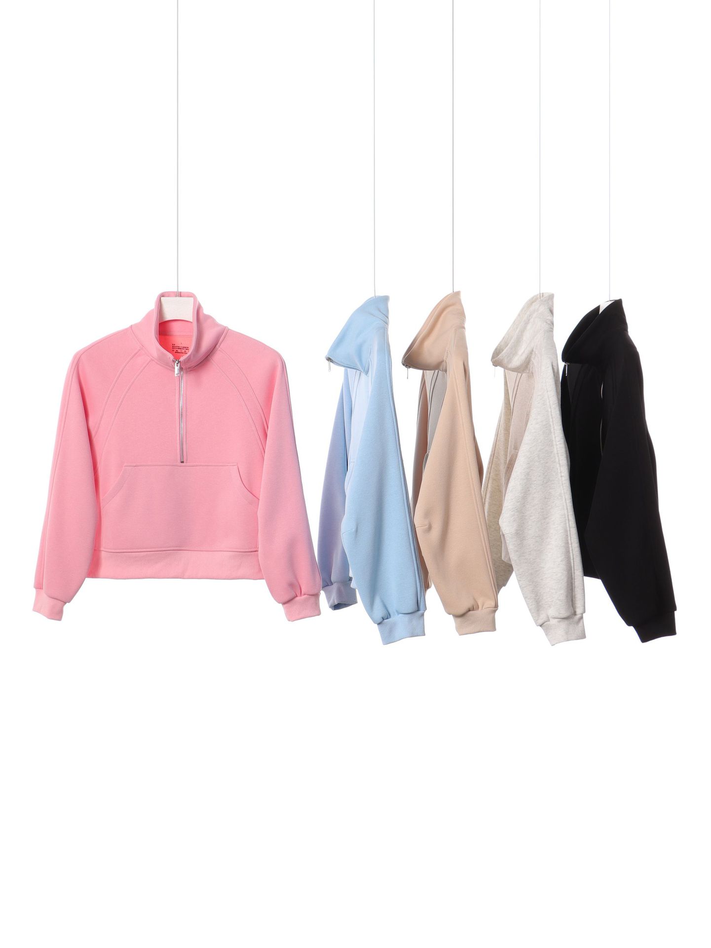Ropa de mujer coreana corta pesada 420g algodón de isla con semiacremallera chaqueta de hombro marca de moda simple chaqueta universal image 4