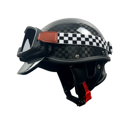 Motosiklet kaskı (dəbilqə), Motorcycle Half Helmet Unisex Motorcycle - black-carbon-fiber-helmet-12k-brown-goggles-m