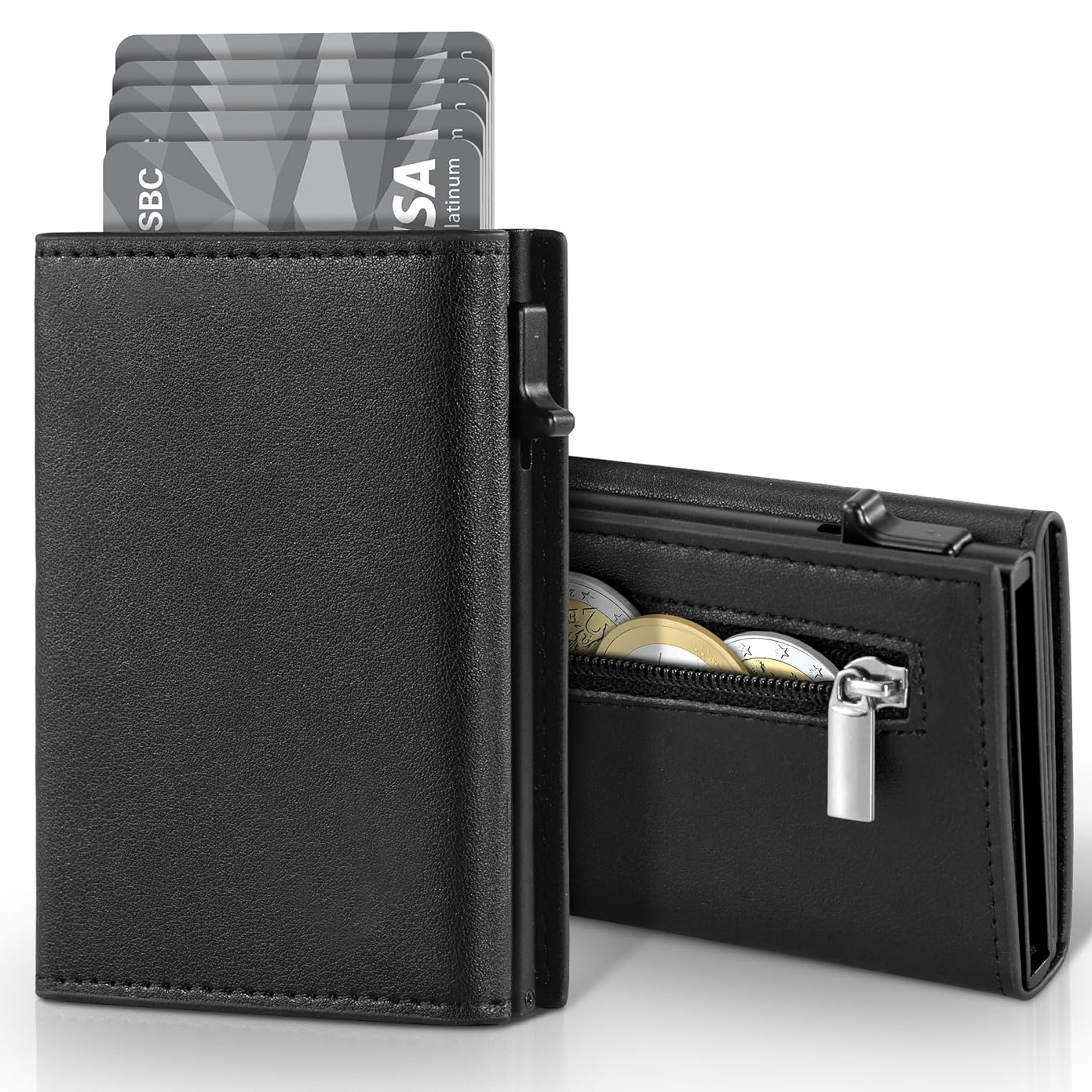 Cartera de cuero para hombre con tarjeta de crédito multicapa magnética ultrafina transfronteriza Cartera antirrobo para hombre