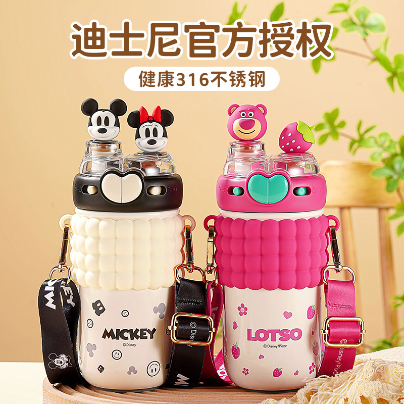 Disney小丸子蜡笔小新高颜值公仔保温杯奥特曼双饮学生便携水杯子