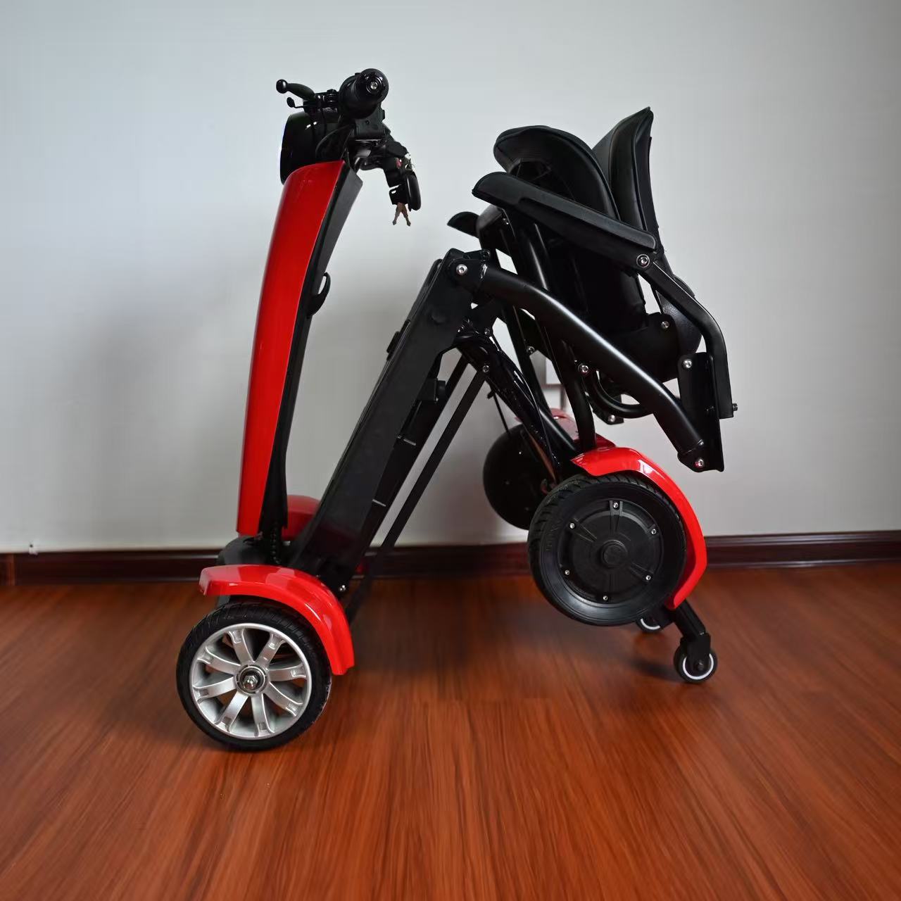 Automatic Folding Electric Scooter for the Elderly, Four-Wheel Portable Electric Mobility Aid for Seniors, Travel Electric Vehicle with Intelligent Long-Range Battery