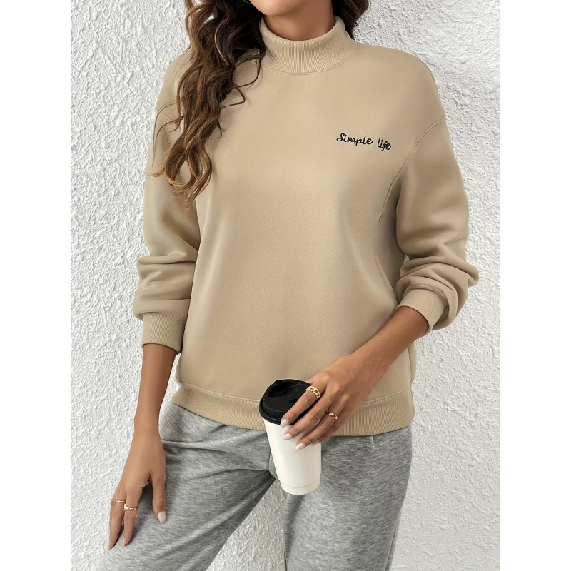 Реальная стрельба осенью и зимой новый сплошной простой простой полувысокий воротник с плюшевым свитером с длинными рукавами повседневная дикая европейская станция