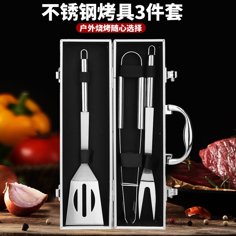 Juego de Utensilios para Barbacoa de 4 Piezas de Acero Inoxidable con Estuche de Aluminio