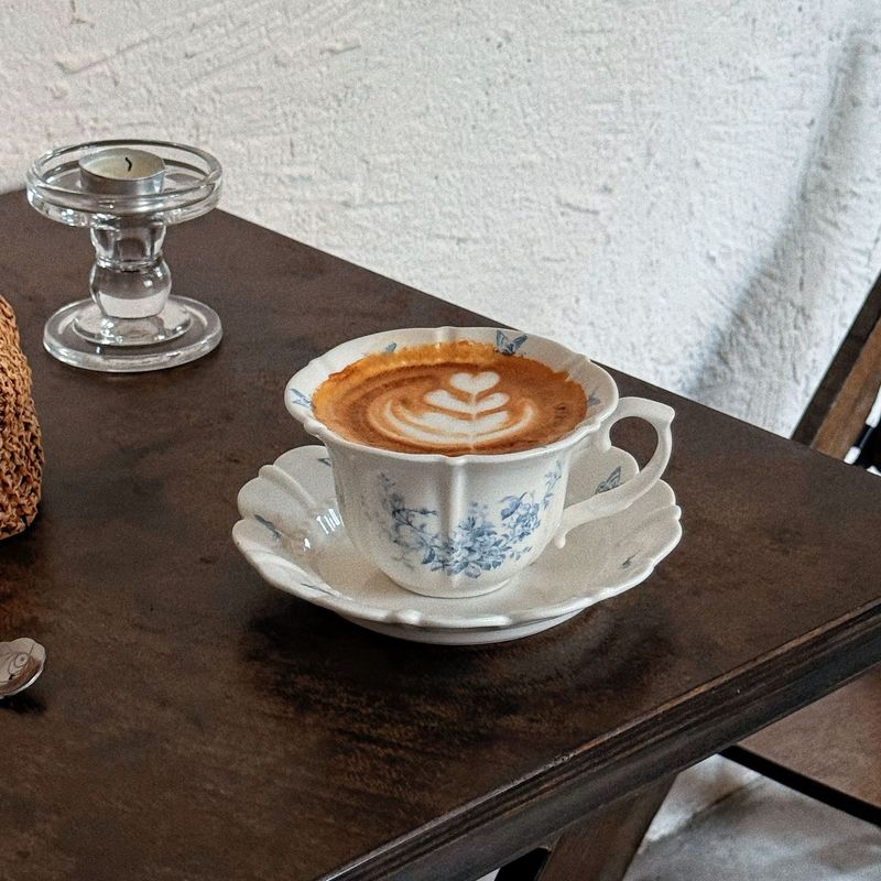 法式复古蝴蝶花陶瓷杯碟咖啡杯碟拿铁拉花杯下午茶杯红茶杯甜品盘|undefined
