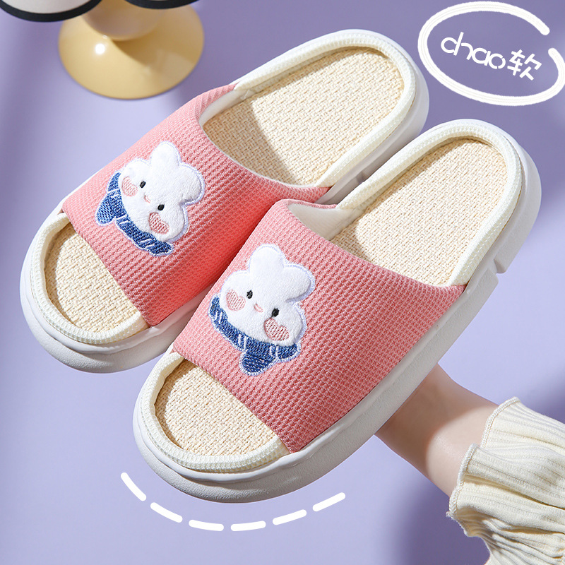 Pantuflas de algodón y lino con suela gruesa para mujer, aptas para primavera y otoño, de suela plana para interiores, transpirables, modernas, para todas las estaciones, antideslizantes, respetuosas con el suelo, para uso doméstico.