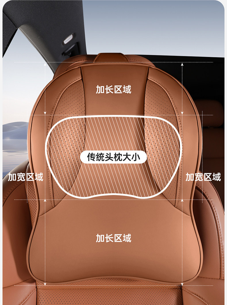 Car lumbar support cushion, genuine leather car seat cushion, backrest lumbar support, driver's seat cowhide headrest and neck support set