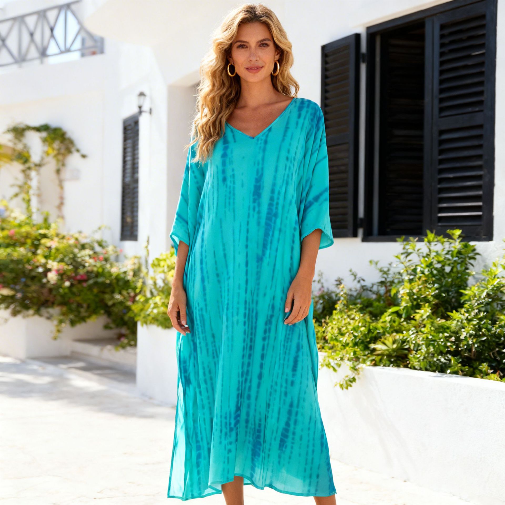 Vestido de impresión suelto de mujer transfronteriza de playa de vacaciones bikini chal Amazon explosión exclusiva para el verano