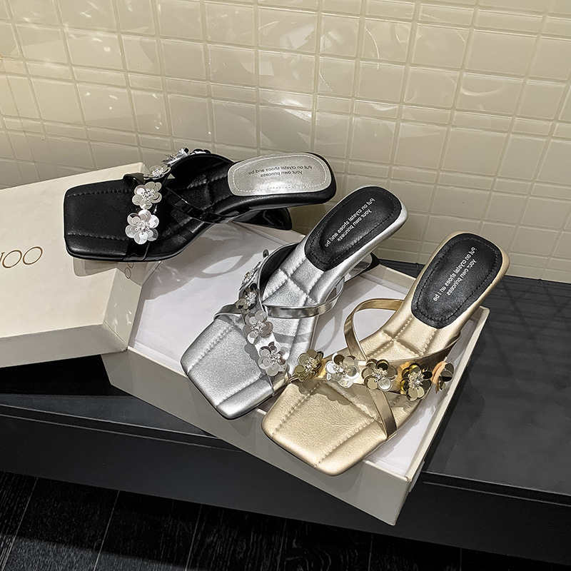 2025 Summer New silver Rhinestone Fanie High Heel Sandals Women's Wedge Sandals Outer Wear Cross Strap Fairy