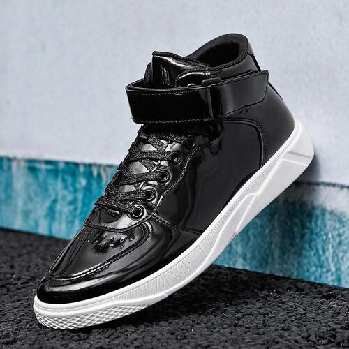 International Trade Men's Shoes  Patent Leather Mirror Surface Spring and Autumn New Mid-Top Board Shoes Men's Shoes Gold Large Size 38-48