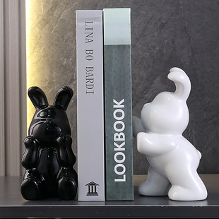 Penali Creative Rabbit Bookend Ornaments Wine Cabinet Living Room Entrance Bookcase Ceramic Desktop Bookend Home Decorations
