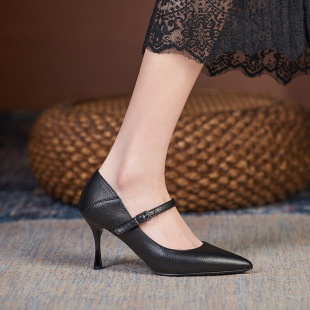 Soft leather small size high heels 313233 large size women's shoes 41-43 work occupation buckle 3cm low heel shoes
