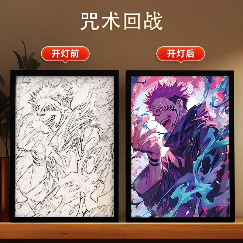 クロスボーダー呪術戦闘黒光絵画寝室雰囲気発光装飾画DIYアニメスケッチクリエイティブデコレーション