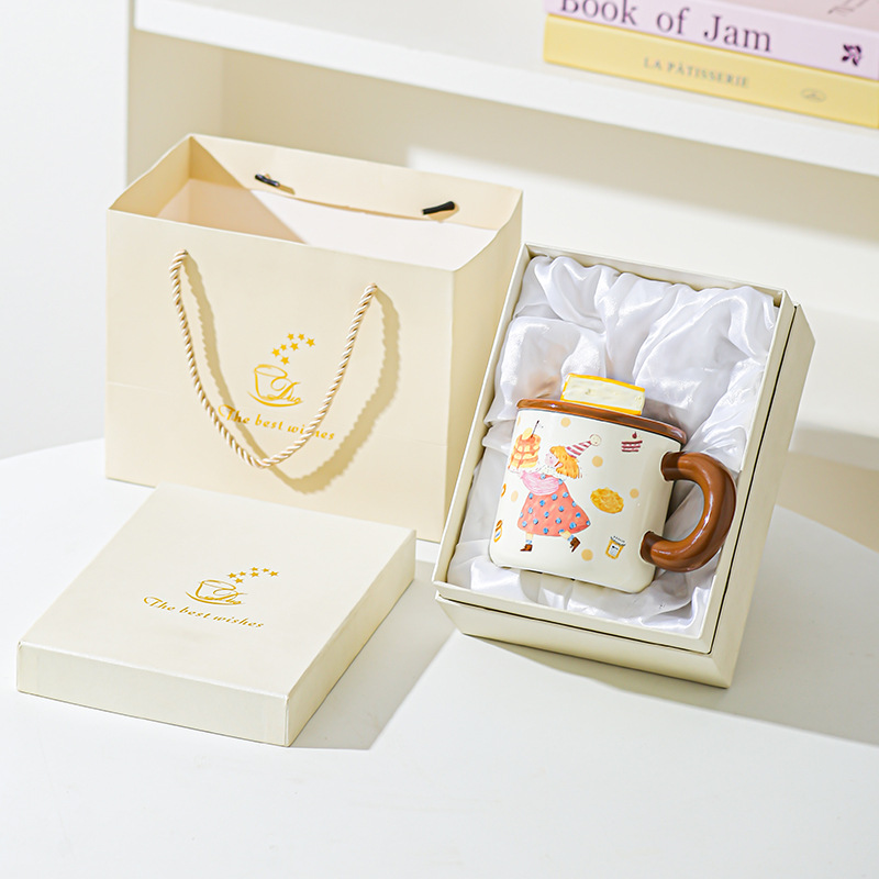 Pan de postre para niños y niñas tazas de cerámica tazas de pareja tazas de agua con tazas lindas cubiertas esmaltadas para dar chicas