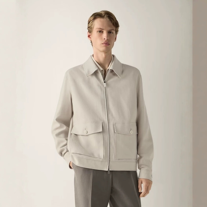 New linen blend ZG-style relaxed-fit, old-money aesthetic men’s short zip-up business jacket New linen blend ZG-style relaxed-fit, old-money aesthetic men’s short zip-up business jacket