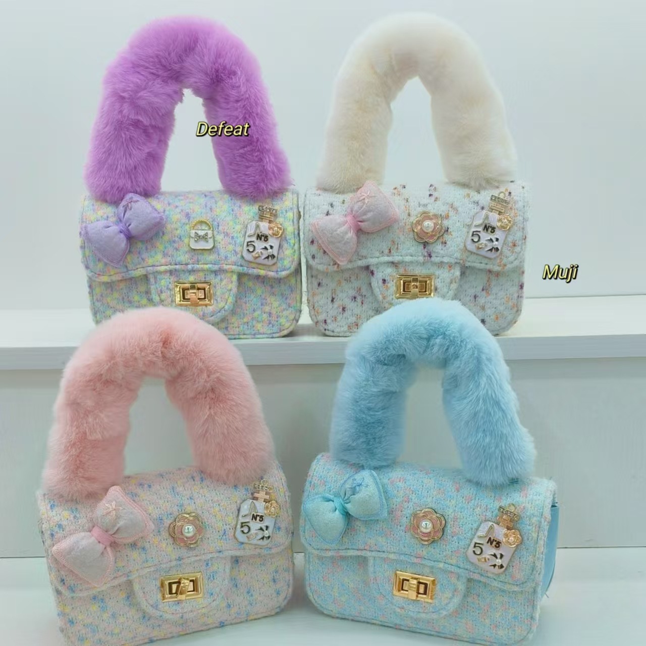 Bolso de peluche de arco, bolso de hombro para niñas, bolso de mochila, bolso de moda, bolso de cambio