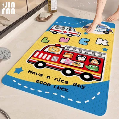 Avtomobil döşəmə paspasları, children, shower room baby bath - blue-and-yellow-lucky-three-cars-square-suction-cup-floor-mat-4070cm