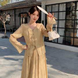 国风套装裙女新中式2025春秋禅意温柔风两件套流行盐系轻熟风洋气