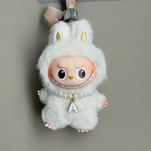Mini Version of Labubu 4Th Generation Blind Box Mini Labubu Pendant 26 Letters Pearl Necklace Accessories Baby Clothes