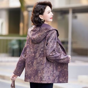 Mom Spring Coat 2025 New Style Mom Fashion Coat Middle-aged and Old Spring and Autumn Casual Hooded Jacket Top