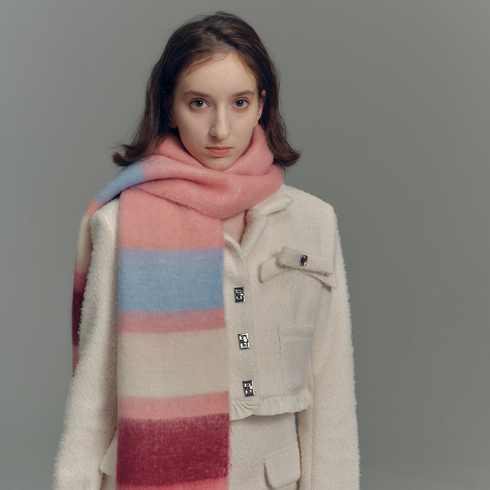 Designer-Schal mit Fransen aus Kaschmirimitat in Regenbogenfarben mit passenden Streifen für Damen im Herbst-/Winter-Stil mit weichem, verlängertem Halsausschnitt_voghion.com