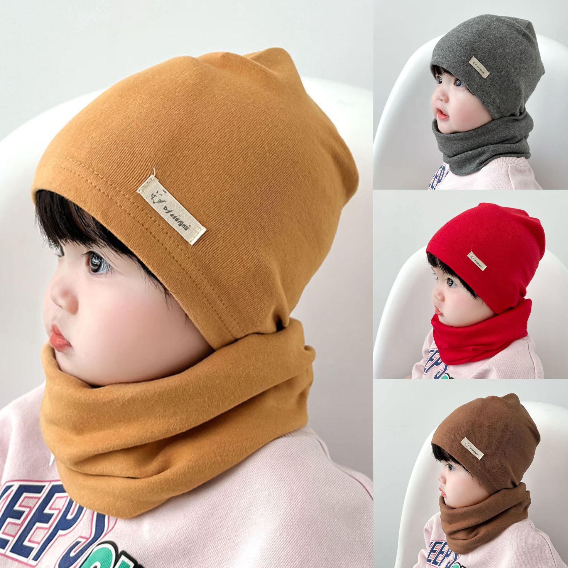 婴儿帽子围脖两件套秋冬春秋薄款冬季宝宝睡帽婴幼儿新生儿帽子