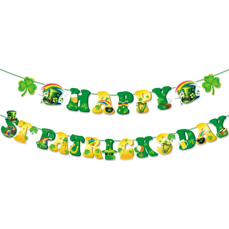 2025 transfronterizo día de San Patricio decoración bandera de trébol espiral fiesta irlandesa decoración tira bandera
